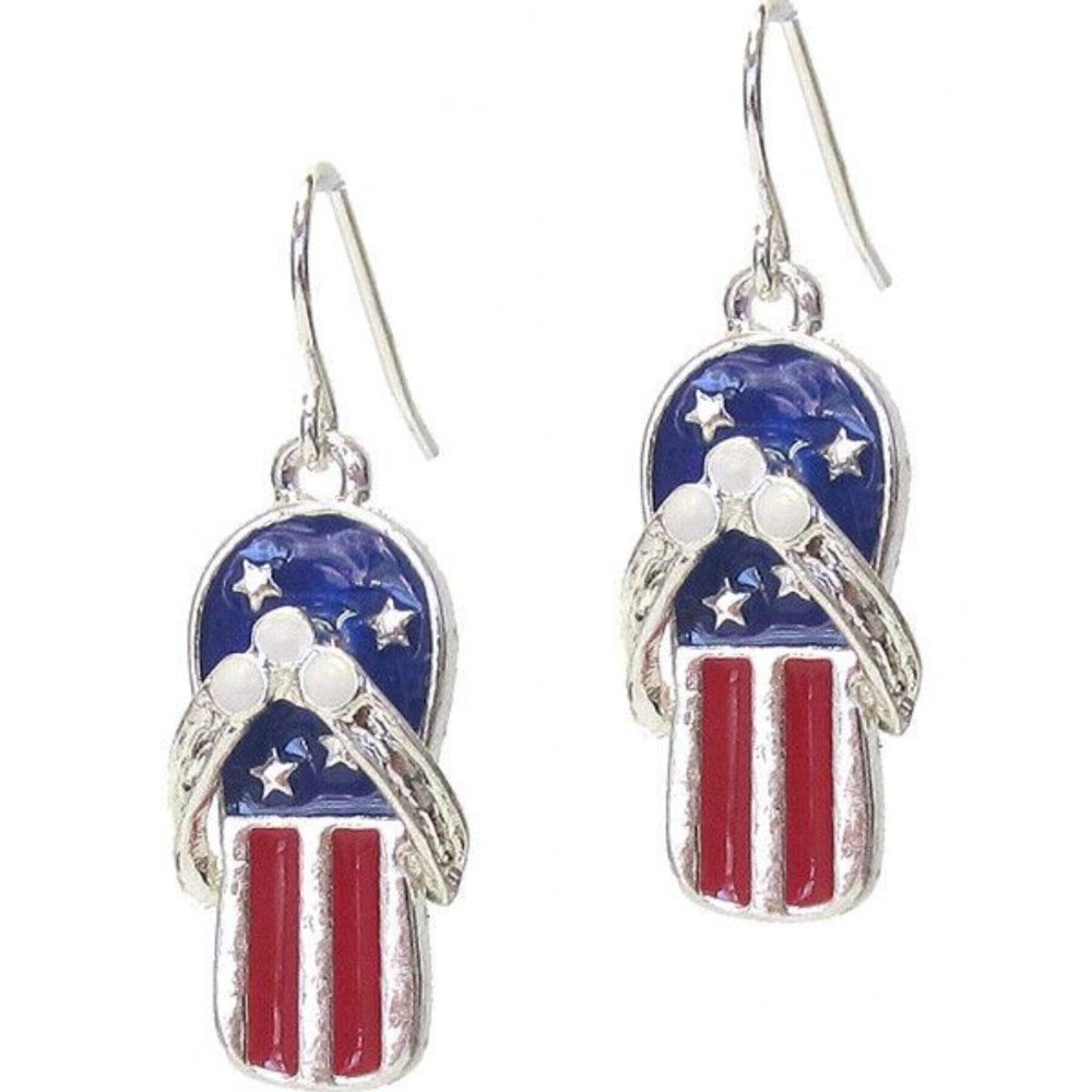American Flag Earrings Flipflop Red White Blue USA Patriotic Dangle Hook